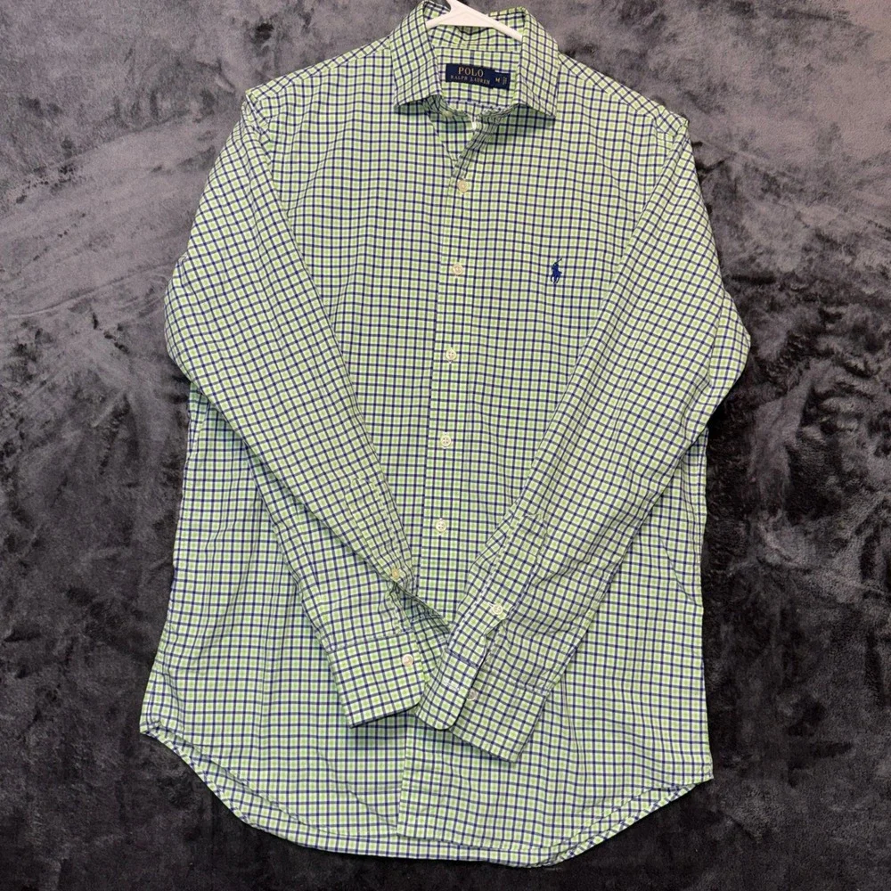 Polo Ralph Lauren Mens Gingham Check Button Down Shirt Green Blue Size M